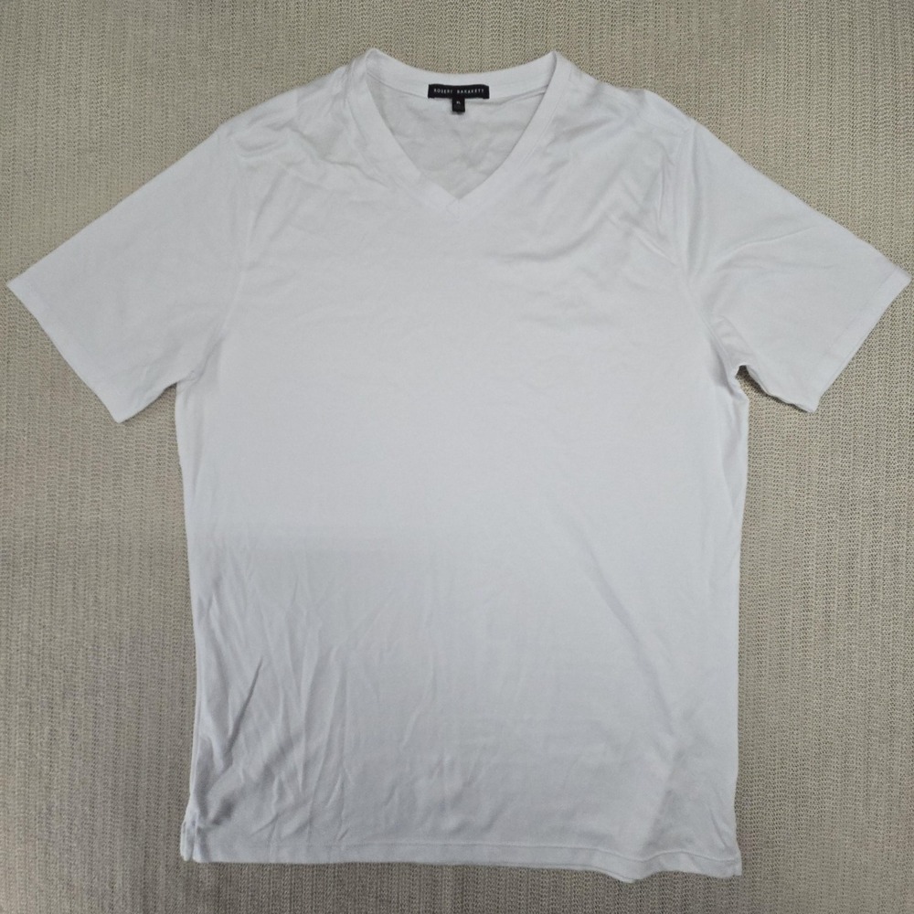 Robert Barakett V Tee Shirt Mens XL White Pima Cotton V Neck Solid Casual